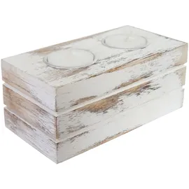 Mendler Teelichthalter Leuca Aluminium/Holz Weiß