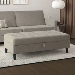 Stauraumhocker DOREL HOME "Presley", grau (taupe), B:130cm H:43cm T:69cm, Hocker, Stauraumhocker, Polsterhocker mit Stauraum, frei im Raum stellbar, Sitzhöhe 43 cm