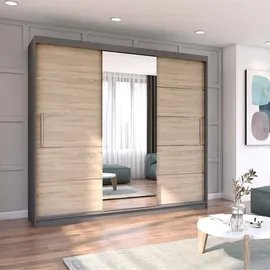 fabryka mebli idźczak Schwebetürenschrank Astra, 233 cm, Grau/Sonoma, mit Spiegel - Grau