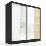 A&J MöbelLand Schwebetürenschrank SOLO 200 x 215 x 59,5 cm Schwarz/Weiß