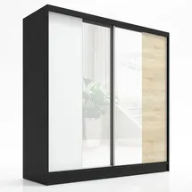 A&J MöbelLand Schwebetürenschrank SOLO 200 x 215 x 59,5 cm Schwarz/Weiß