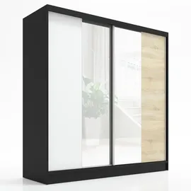 A&J MöbelLand Schwebetürenschrank SOLO 200 x 215 x 59,5 cm Schwarz/Weiß