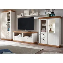furn.design Wohnwand Hemsby, (in Pinie weiß mit Wotan Eiche, 4-teilig, ca. 376 x 204 cm), Landhausstil
