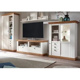 furn.design Wohnwand Hemsby, (in Pinie weiß mit Wotan Eiche, 4-teilig, ca. 376 x 204 cm), Landhausstil
