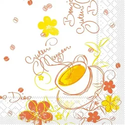 Mank Serviette Tissue Sunny, 33 x 33 cm, 100 Stück - Kaffee Kakao Guten Morgen