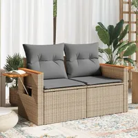 vidaXL Gartensofa mit Kissen 2-Sitzer Beige Poly Rattan