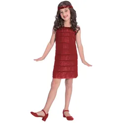 20er Jahre Flapper Mädchenkostüm Rot - Kinder-8-10-Jahre