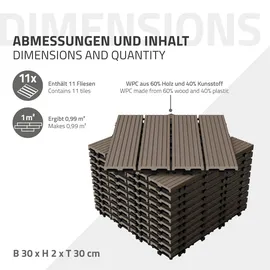 ECD Germany WPC Terrassenfliesen 30 x 30 cm dunkelbraun