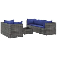 vidaXL 6-tlg Garten-Lounge-Set mit Kissen Grau Poly Rattan Modell 73