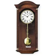 AMS Funk-Pendelwanduhr F5014/1 (Quarzuhr, Holzgehäuse, Nussbaum,Made in Germany,Wohnzimmer) braun