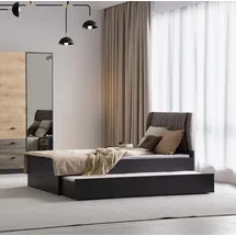 aea Modernes Braunes Einzelbett Designer Polsterbetten Holzgestell Möbel - Braun