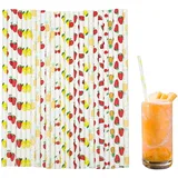 ZORVUJI 100 Stück Strohhalme Papier bunt Frucht Motiv für Gartenparty Hochzeit Geburtstag Babyparty