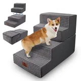 Sytopia Haustiertreppe 4 Stufen, Hochelastischer Schwamm, Waschbar Bezug, Hundetreppe für Kleine Hunde und Katzen, Katzentreppe Hunderampe für Bett, Sofa, Couch, Grau