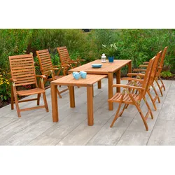 MERXX Garten-Essgruppe »Paraiba«, (Set, 7 tlg.), 6 Klappsessel, 5-fach verstellbar, Ausziehtisch MERXX braun + braun + braun