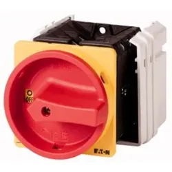 Eaton 097224 Hauptschalter, T5, 100 A, Einbau, 1 Baueinheit(en), 1-polig, NOT-AUS-Funktion, mit rotem Drehgriff und gelbem Sperrkranz T5-1-8200/EA/SVB