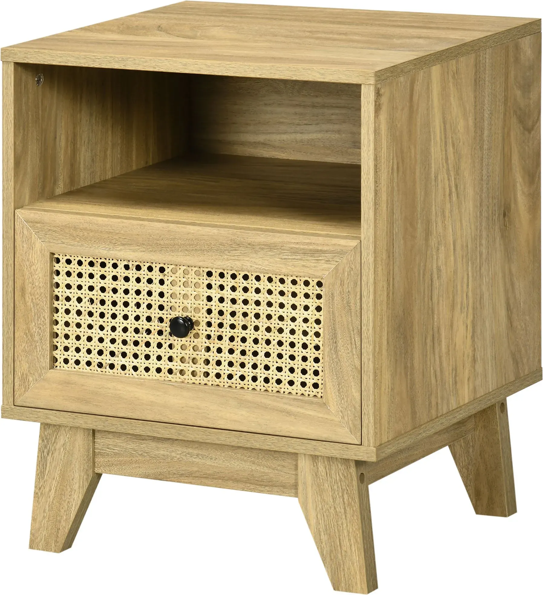HOMCOM Nachttisch Nachtschränkchen Aufbewahrungsschrank mit Schublade Rattanfront und Fach Vintage Design 45 x 39 x 56,5 cm   Aosom