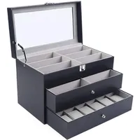 KIOPOWQ Uhrenbox Brillenbox Schmuckbox 12+12 Slots Aufbewahrung Koffer für Uhren und Brillen Schwarz