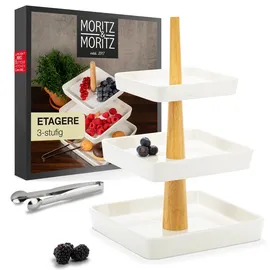 Moritz & Moritz Obst Etagere 3 Etagen - Inkl. Zange - Aus hochwertigem Porzellan - Moderne Küchen Deko oder Party Deko - Perfekt als Obstschale für Obst Aufbewahrung, Muffins und Cupcakes