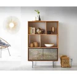 DELIFE Highboard Juwelo 88x135 cm Akazie Natur mit Steinfurnier, Highboards