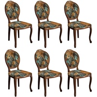 Casa Padrino Esszimmerstuhl Barock Esszimmerstuhl Set mit elegantem Design Mehrfarbig / Braun - 6 Handgefertigte Küchen Stühle im Barockstil - Barock Esszimmer Möbel