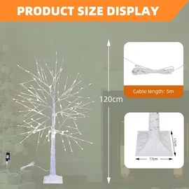 CCLIFE Led Lichterbaum Innen Aussen Weihnachten, Led Baum Innen, Birkenbaum Lichterdeko,warmweiß, IP44,120cm,150LED,CushHom