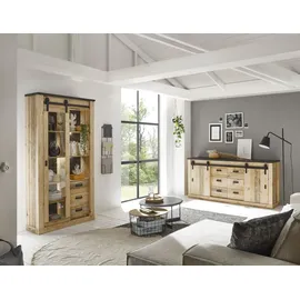 Home Affaire Wohnwand SHERWOOD, (2-St), Scheunentorbeschlag und Apothekergriffe aus Metall, Höhe 201 cm braun