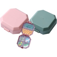 Koomuao Pillendose Klein, Tablettenbox 6 Fächer Reise-Pillendose,tragbarer Mini für Tasche, Geldbörse, tragbarer Medizin-Vitamin-Behälter (Rosa+Grün)