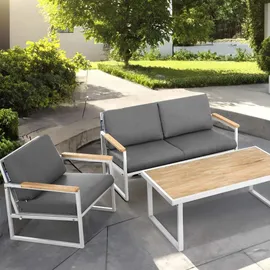 Konsimo Konsimo® Gartensessel, Weiß, Grau, Metall, Textil, Holz, 70x65x60 cm, Hergestellt in Europa, Loungemöbel, Lounge-Sessel