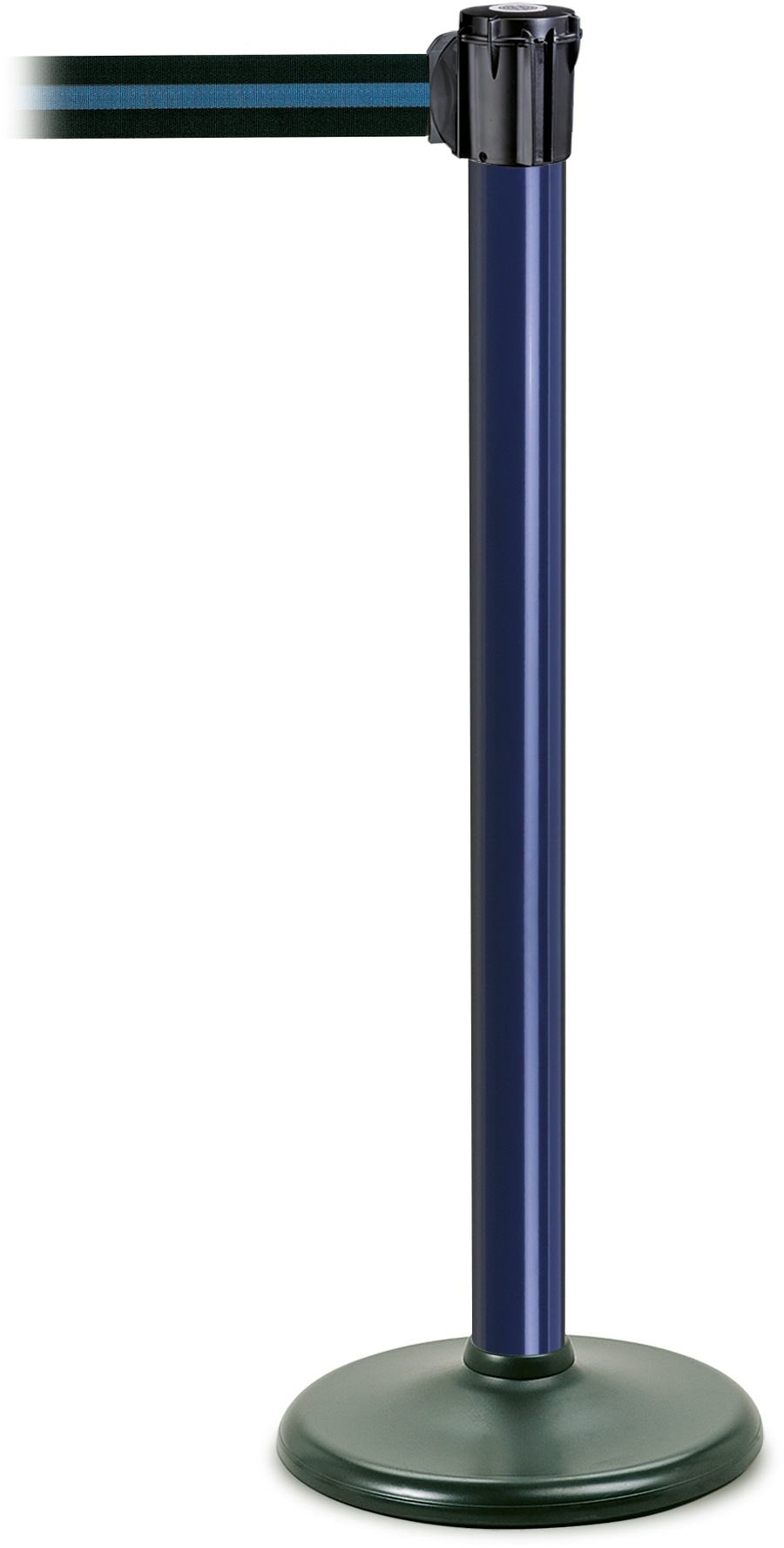 PROREGAL Gurtständer mit schwerem Bodenteller & integriertem Gurtband | HxØ 95,5x6cm | Gurtbandlänge 3m | Blau