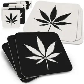 funke & brand kiffen erlaubt Bierdeckel - Cannabis-Blatt Deko - 50er Set in Schwarz-Weiß, Trendiges Design für Partys & Entspannung