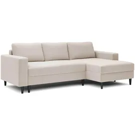 Selsey - Eckschlafsofa Nalika in L-Form mit einem Behälter aus cremefarbenem hydrophobem Velours auf der rechten Seite