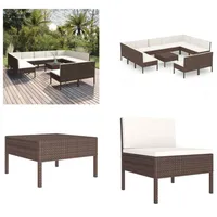 vidaXL 12 tlg. Garten Lounge Set mit Auflagen Poly Rattan Braun - Garten-Sofagarnitur - Garten-Sofagarnituren - Gartensofa-Set - Gartensofa-Sets - Braun