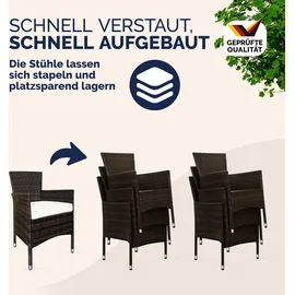 CASARIA Gartenmöbel Set 6 Personen Stühle inkl. 7cm Polster Tisch 150x90cm Balkonmöbel 160kg Belastbar Wetterfest Polyrattan Stapelbar Terrass... - Braun