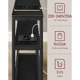 VASAGLE Beistelltisch mit 3 Ablagen, schmal, ebenholzschwarz-tintenschwarz