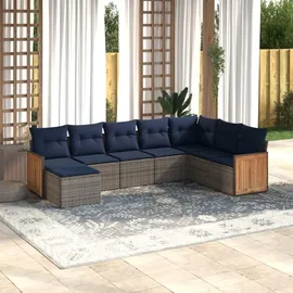 vidaXL 8-teiliges Gartensofa-Set mit Kissen, grau, Polyrattan - Grau