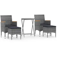 vidaXL 5-tlg Garten-Bistro-Set Poly Rattan und Hartglas Grau Modell 4