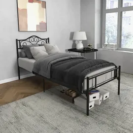 Homcom Bett 90 x 200 cm Stahl mit Lattenrost, Kopf- und Fußteil, 31 cm hoch Schwarz