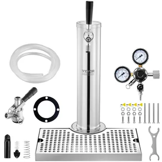 Vevor Bierturm-Satz, Bier-Umrüstsatz für Einzelzapfhahn, Bier-Turmspender aus Edelstahl mit Doppelmessgerät W21.8-Regler & S-System-Fasskupplung, Bier-Tropfschale für Partys zu Hause