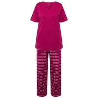 Ulla Popken Pyjama Pyjama Ringel Tunika-Ausschnitt Halbarm lila 42/44