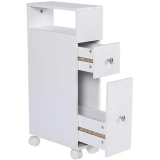 Feenice Rollwagen mit Vier Rollen Nischenwagen mit 2 Schubladen Badezimmerschrank Schubladencontainer Küchenregal Badezimmerspeicher weiß 33 × 15 × 66.5 cm