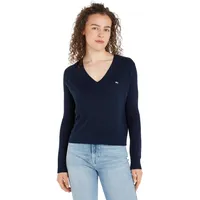 Tommy Jeans Damen Pullover V-Ausschnitt, Blau Dark Night Navy