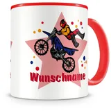 Samunshi® Kindertasse mit Namen Tasse Motorrad Fahrer Personalisierte Tasse mit Namen Kinder Kinderbecher mit Namen Kindergarten rot 300ml