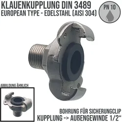 1/2 Klauen Kupplung Edelstahl AISI 304 European Type Abstand 42 mm Bohrung Auße..."