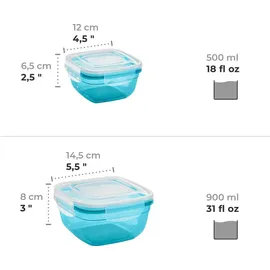 GRIZZLY Frischhaltedosen Set quadratisch petrol 0,5 l, 0,9 l, 1,5 l, 2,4 l (4-tlg)