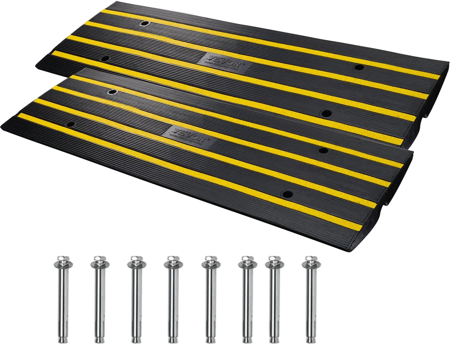 VEVOR 2x Schwellenrampe Vollgummi Türschwellenrampe Max. Belastbarkeit 15Tonnen Bordsteinrampe mit 5,5x3,5cm Kanal Rollstuhlrampe 122x40,5x6,5cm Auffahrrampe Ideal für unebenen Boden Bordsteinkanten