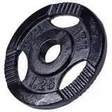 GORILLA SPORTS Hantelscheiben Einzeln/Set, Tri-Grip, 30/50mm, Gusseisen, Silber/Schwarz, Hanteln Set, Gewichtsscheiben, Gewichte von 0,5kg bis 30kg, für Krafttraining schwarz 1,25 kg