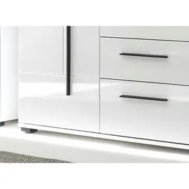 furn.design Vitrine, Weiß, Weiß Hochglanz, Glas, Holzwerkstoff, Nachbildung, Uni, 4 Fächer, 60x200x37 cm, Wohnzimmer, Wohnwände, Vitrinenschränke