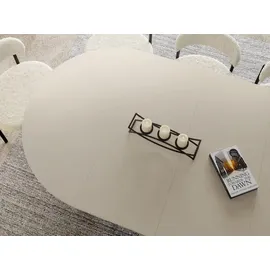 WFL GROUP Esstisch Rund Ausziehbar mit Lamellen im Loft-Stil – 100 bis 180 cm – Industrieller Tisch mit Schwarzen Metallbeinen, Platzsparend für Wohnzim... – Beige