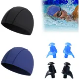 DHWEKU 2 Stück Elastische Badekappen für Erwachsene, Komfortable Stoff Bademütze Weiche Unisex Badekappe Ohrenschutz Schwimmhaube Schwimmkappe Leichte Badehaube für Herren Damen Lange Kurzes Haar