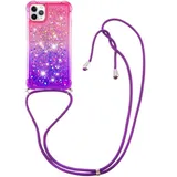 Handykette Hülle für Samsung Galaxy S24 FE Glitzer Treibsand Necklace Hülle mit Kordel zum Umhängen Silikon Clear Handy Schutzhülle Bumper dünn Hülle mit Band Case zum umhängen Pink Lila